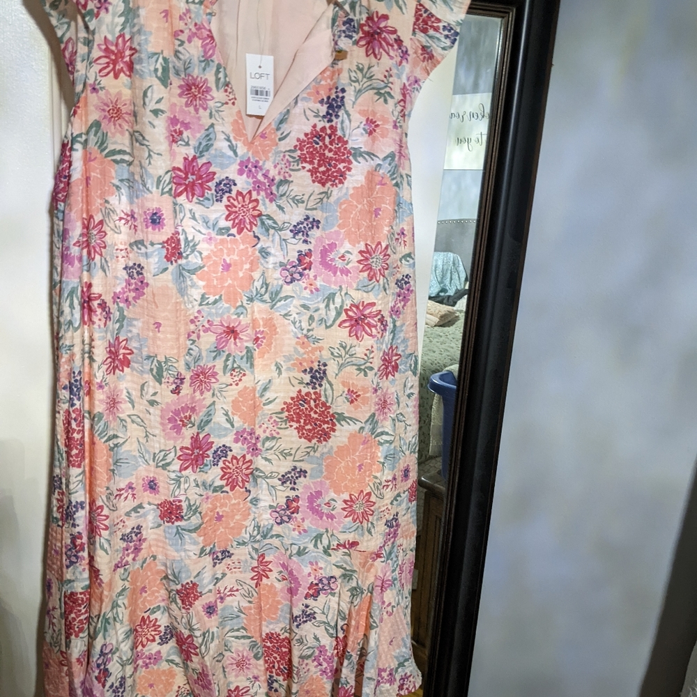 Anne Taylor Loft NWT floral flutter dress. Knee length. Size L